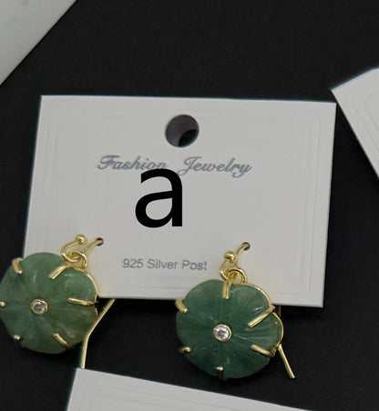 WT-E799 Popular Sale Gold Plated Zircon And Multi Natural Gemstones Flower Shape Pendant Earrings As Women Birthday Gifts