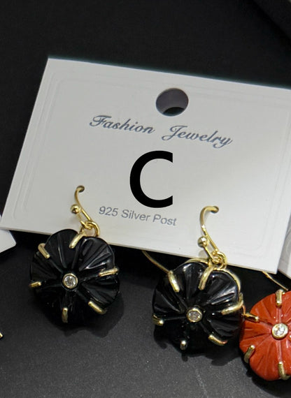 WT-E799 Popular Sale Gold Plated Zircon And Multi Natural Gemstones Flower Shape Pendant Earrings As Women Birthday Gifts
