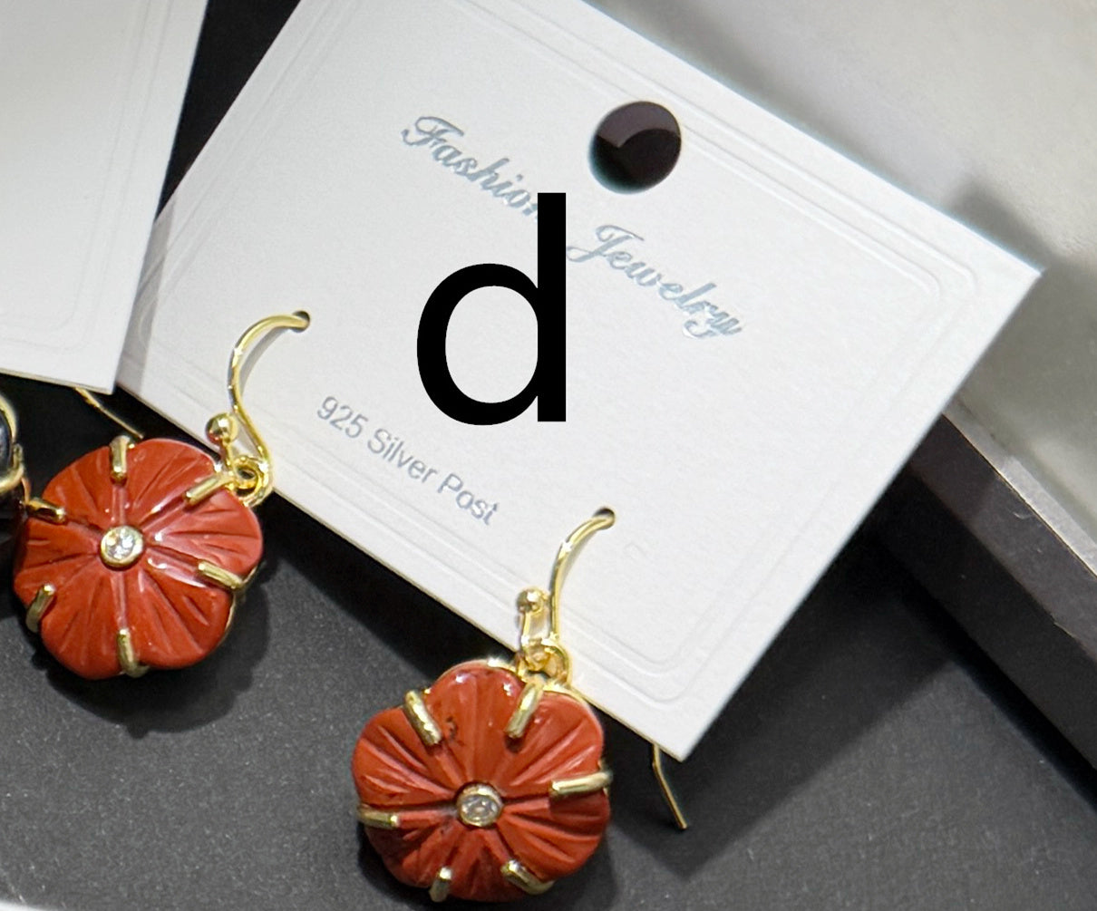 WT-E799 Popular Sale Gold Plated Zircon And Multi Natural Gemstones Flower Shape Pendant Earrings As Women Birthday Gifts