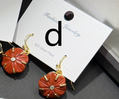 WT-E799 Popular Sale Gold Plated Zircon And Multi Natural Gemstones Flower Shape Pendant Earrings As Women Birthday Gifts