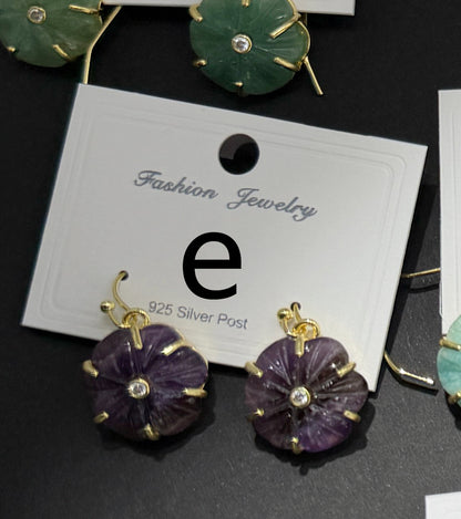 WT-E799 Popular Sale Gold Plated Zircon And Multi Natural Gemstones Flower Shape Pendant Earrings As Women Birthday Gifts