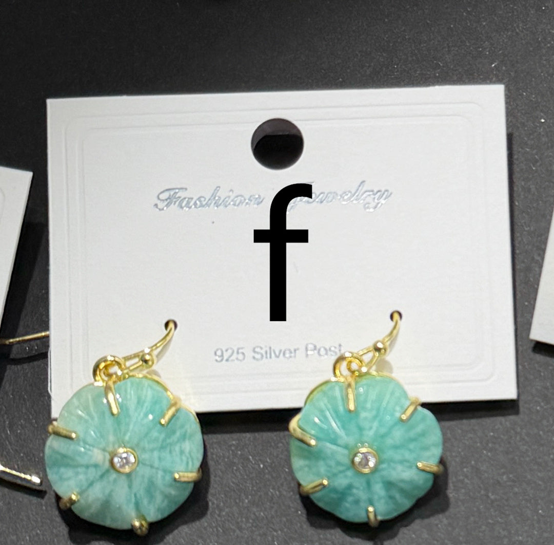 WT-E799 Popular Sale Gold Plated Zircon And Multi Natural Gemstones Flower Shape Pendant Earrings As Women Birthday Gifts