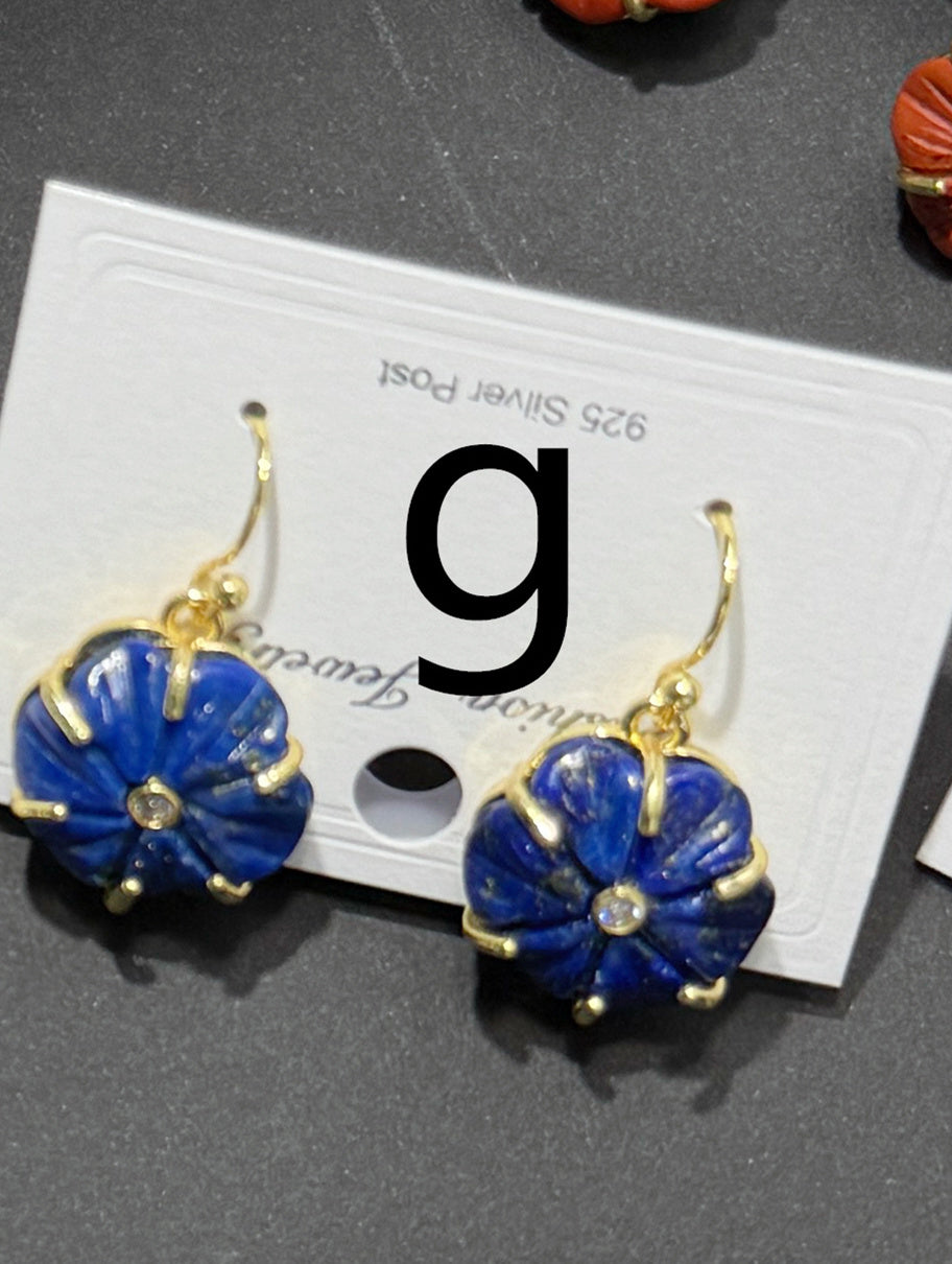 WT-E799 Popular Sale Gold Plated Zircon And Multi Natural Gemstones Flower Shape Pendant Earrings As Women Birthday Gifts