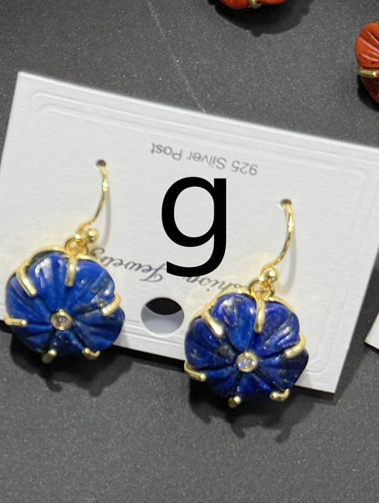 WT-E799 Popular Sale Gold Plated Zircon And Multi Natural Gemstones Flower Shape Pendant Earrings As Women Birthday Gifts