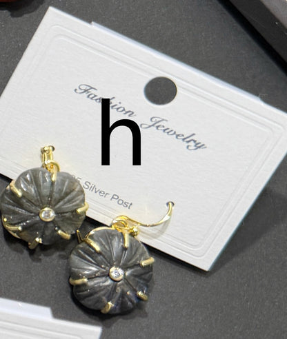 WT-E799 Popular Sale Gold Plated Zircon And Multi Natural Gemstones Flower Shape Pendant Earrings As Women Birthday Gifts