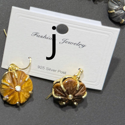 WT-E799 Popular Sale Gold Plated Zircon And Multi Natural Gemstones Flower Shape Pendant Earrings As Women Birthday Gifts
