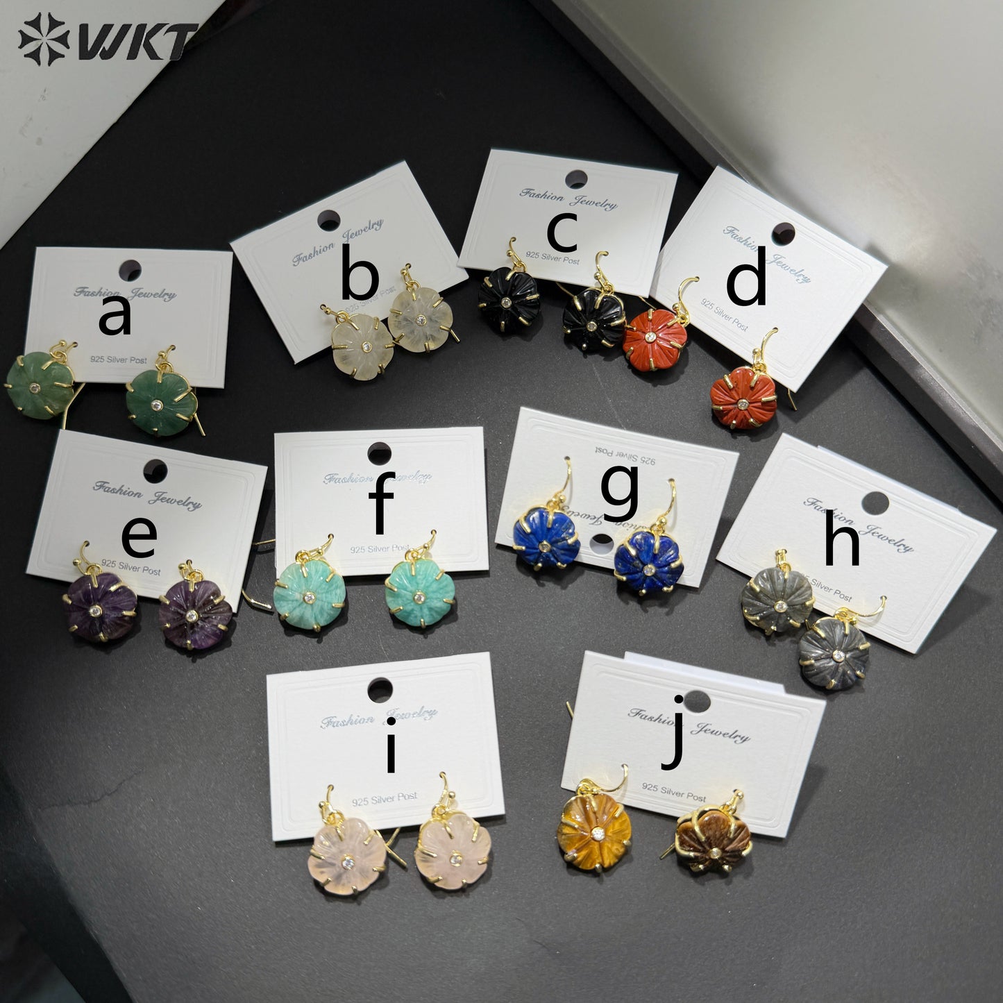 WT-E799 Popular Sale Gold Plated Zircon And Multi Natural Gemstones Flower Shape Pendant Earrings As Women Birthday Gifts