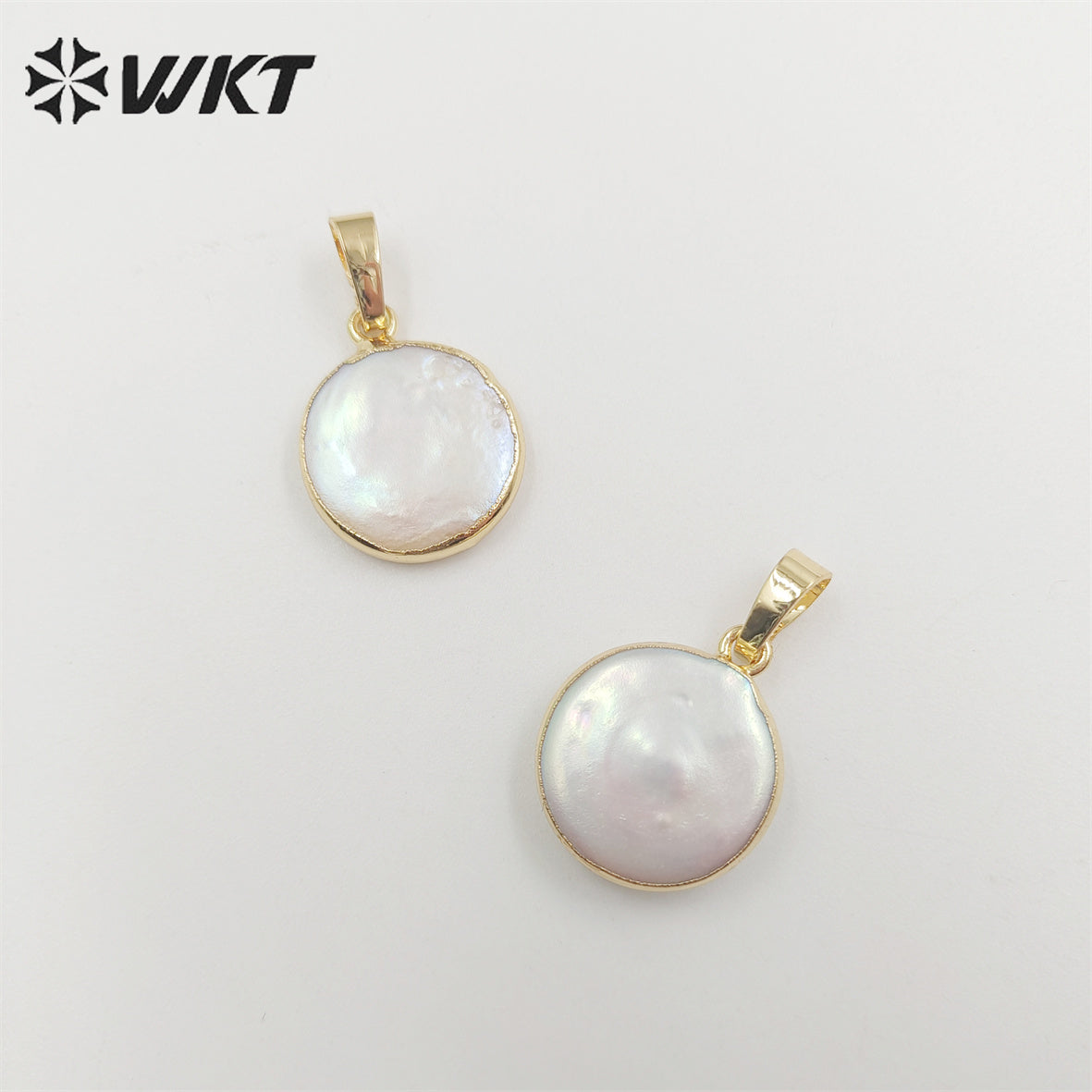 WT-P752 Wholesale Round Natural Freshwater Pearl Pendant, Lovely Tiny Pearl Pendant with Gold Plated