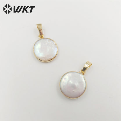 WT-P752 Wholesale Round Natural Freshwater Pearl Pendant, Lovely Tiny Pearl Pendant with Gold Plated