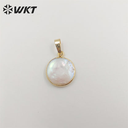 WT-P752 Wholesale Round Natural Freshwater Pearl Pendant, Lovely Tiny Pearl Pendant with Gold Plated