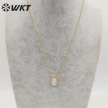 WT-JN218 WKT Newest Exclusive Design Micropaved Cubic Zircon MOP Shell Miraculous Religious Necklace Lady of Guadalupe Necklace
