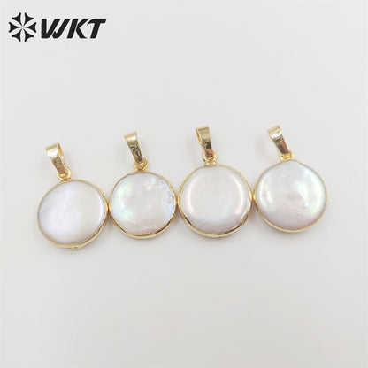 WT-P752 Wholesale Round Natural Freshwater Pearl Pendant, Lovely Tiny Pearl Pendant with Gold Plated