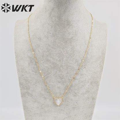 WT-JN219 WKT Lovely Heart Shell Necklace Gold Electroplated Micropaved Cubic Zircon Setting Lady of Guadalupe Charm Necklace