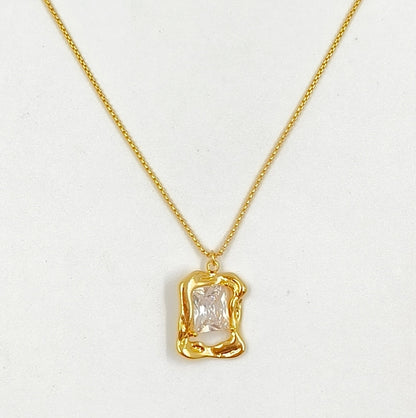 WT-JFN73 One Set Sales Sparkling Simple Design Gold Electroplated Zircon Necklace And Earrings For Women Luxury Jewelry