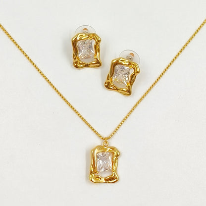 WT-JFN73 One Set Sales Sparkling Simple Design Gold Electroplated Zircon Necklace And Earrings For Women Luxury Jewelry