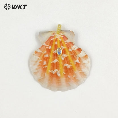 WT-JP503 Trendy Popular Zircon And Natural Scallop Shell Gold Pendants For Girls Lovely Handmade Earrings Design Accessory
