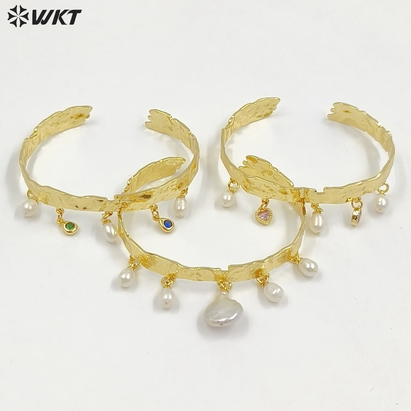 MPB134 Luxury Elegant 18K Gold Plated Natural Pearl And Colorful Zircon Fringed Adjustable Bangles For Lady Fashion Matching