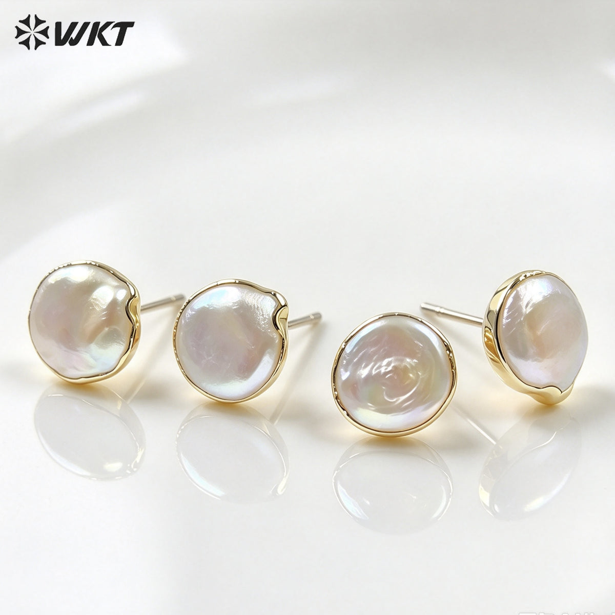 WT-MPE104 Latest Style Irregular Pearl Natural 18k Gold Plated Gift Weeding 10mm Romantic Pendant Earrings