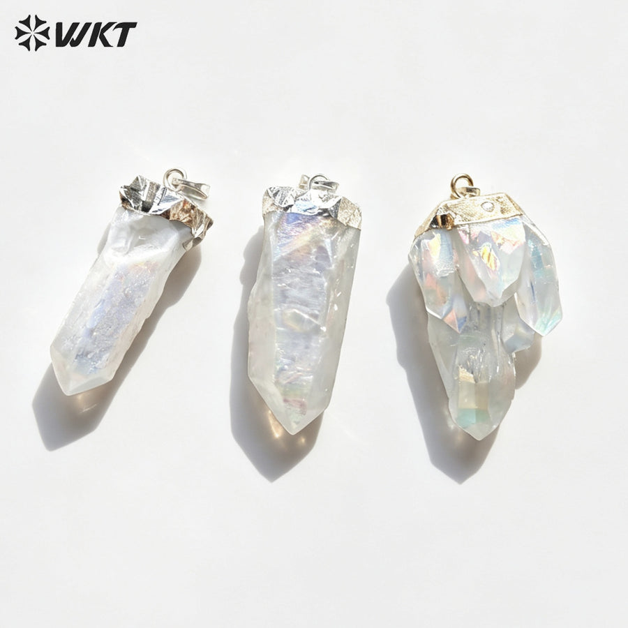 WT-P1070 Newest Fashion Raw Angel Crystal Quartz Point Pendant with AB Color Gold Plated Angel Quartz Pendant