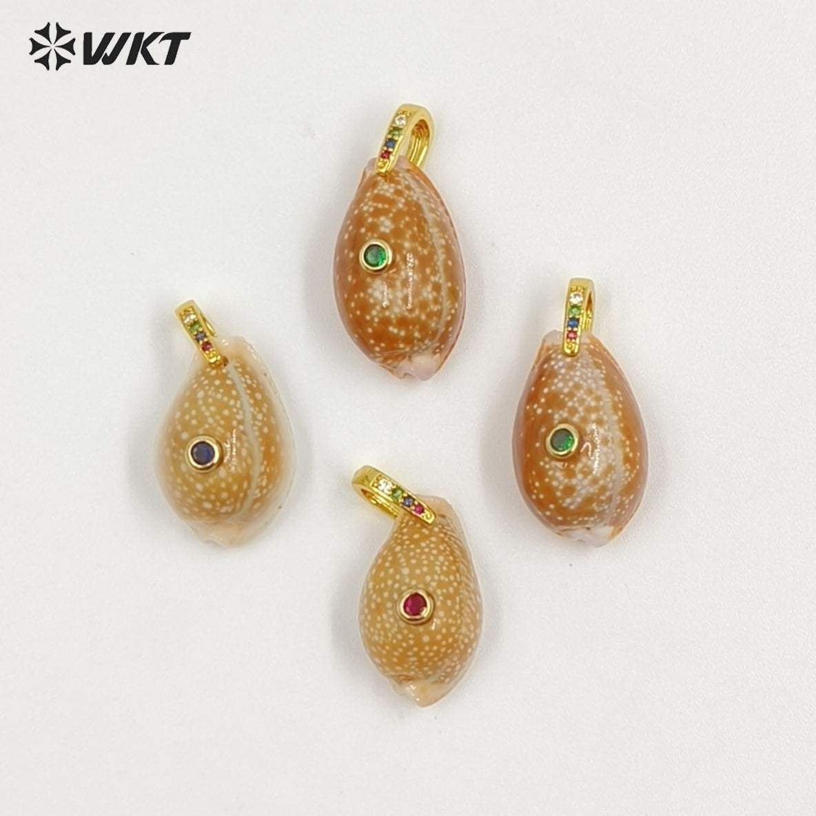 WT-JP495 Unique Style First Snow Cowrie Shell And Colorful Zircon Gold Pendants As Female Handmade Necklace Bracelet Findings