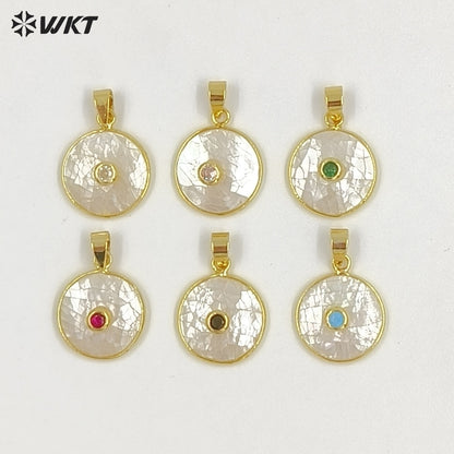 WT-JP491 Newest Design Gold Plated Zircon Setting In MOP Shell Pendants With Different Sizes For Women Simple Necklace DIY