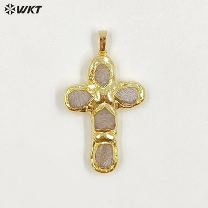 WT-P2045 Popular Sale Back Full Gold Electroplated Turquoise Natural Gemstones Cross Pendants As Fashion Necklace DIY Findings