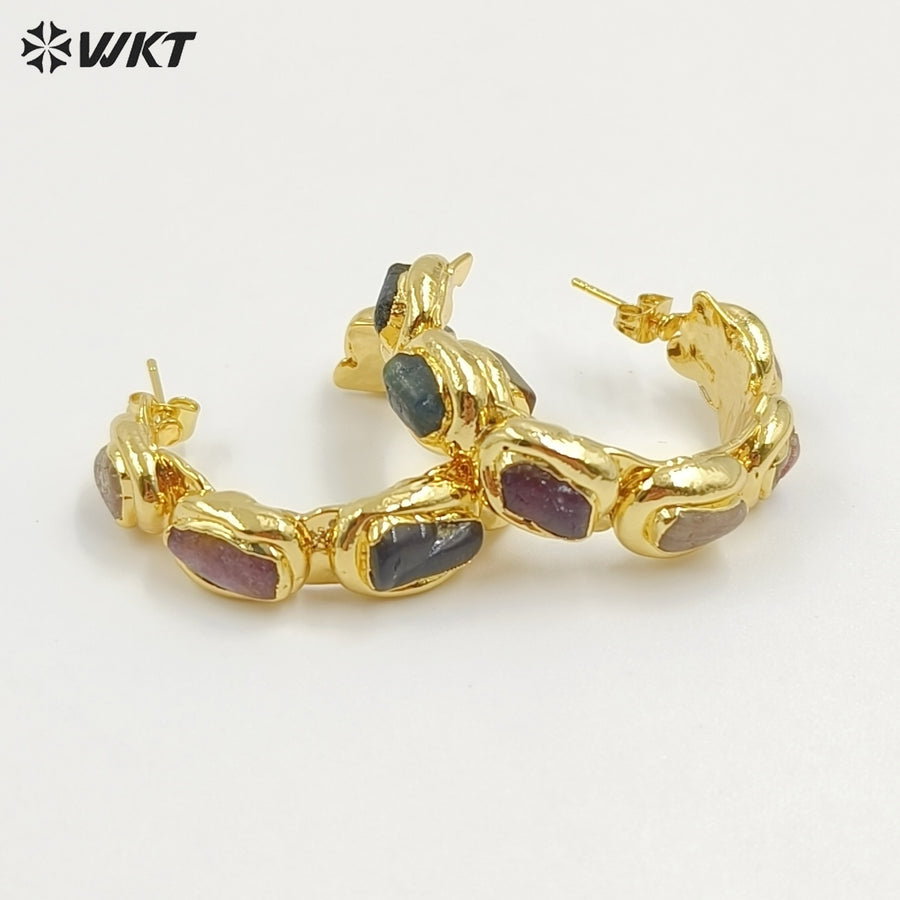 WT-E654 Luxury Wholesale Fashion Gemstone Gold Earrings Women Jewelry Findings with Hoop for You so Nice As a Anniversary Gift