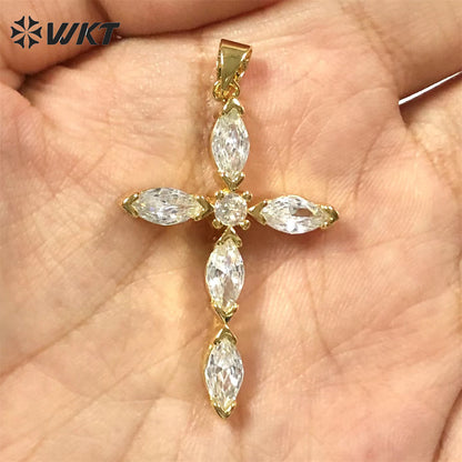 WT-MP245 Elegant Temperament Pendant Cross Water Drop Pendant Texture Jewelry Necklace Accessories Cubic Zircon Pendant