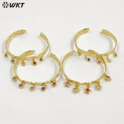 MPB134 Luxury Elegant 18K Gold Plated Natural Pearl And Colorful Zircon Fringed Adjustable Bangles For Lady Fashion Matching